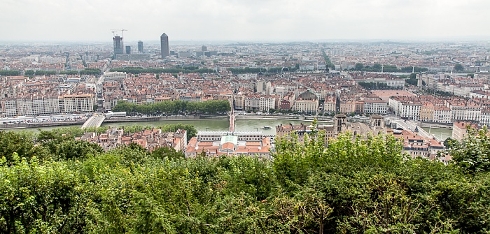 Blick von Fourvière (v.u.): Vieux Lyon, Saône, Presqu'île (Halbinsel), Rhone Lyon